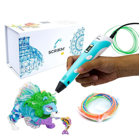 SCRIB3D P1 3D Printing Pen with Display - Includes 3D Pen, 3 Starter Colors of PLA Filament, Stencil Book + Project Guide, and Power Adapter - Available at All In One Marketplace Canada