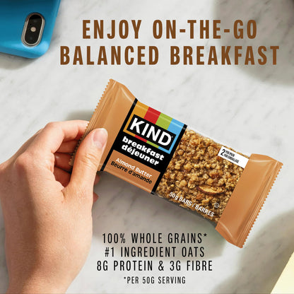 KIND Breakfast Protein Bars Variety Pack, Gluten Free, Low Sodium, Healthy Snacks, Peanut Butter, Honey Oat, Almond Butter, 8g Protein, 4 Count