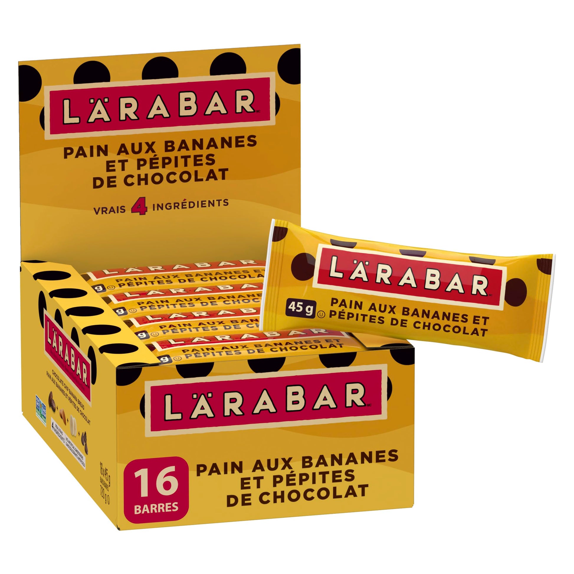 LÄRABAR Chocolate Chip Banana Bread, Fruit and Nut Energy Bar, Pack of 16 Bars, Gluten Free, Vegan, Family Pack, Snack Bars, 720 Grams Package - Available at All In One Marketplace Canada