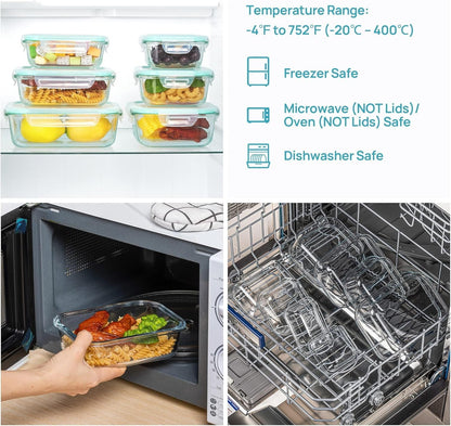 Vtopmart 8 Pack Glass Container Food Storage, Meal Prep Containers, Airtight Lunch Boxes with Leak Proof Locking Lids, for Microwave, Oven, Freezer and Dishwasher, Green