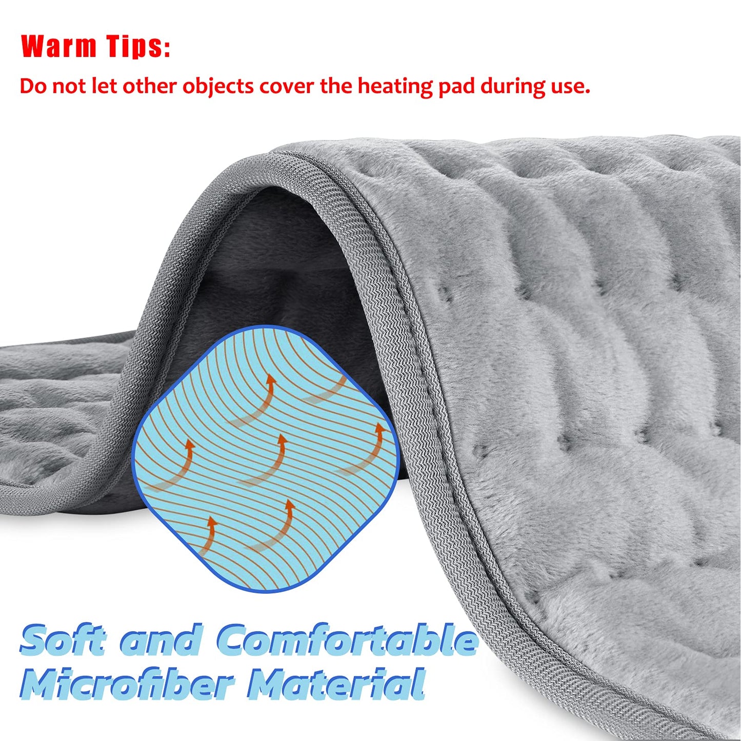 24"x12" Heating Pad, Electric Heating Pad for Dry & Moist Heat, Electric Heat Pad with Multiple Temp & Timer Settings, Auto Off, Silver Gray