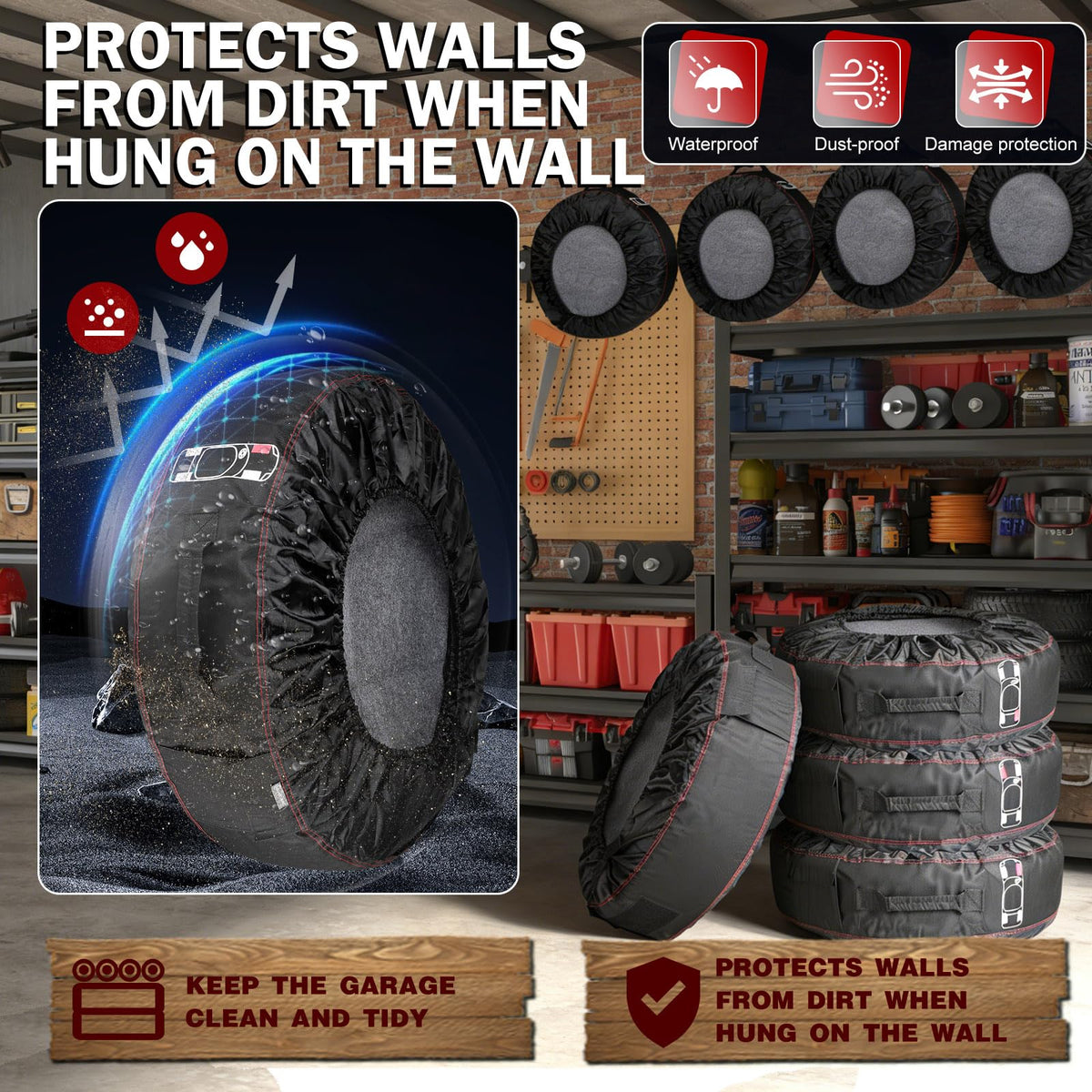 Cholila Cover Set of 4 Seasonal Tire Totes, Fits 22-31in Diameter, Black 🍁 All In One Marketplace Canada