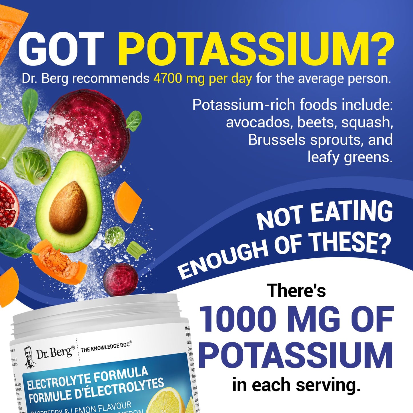 Dr. Berg Electrolytes Powder No Sugar - Enhanced w/ 1000 mg of Potassium & Real Sea Salt - Zero Sugar Electrolyte Powder - Raspberry & Lemon Flavor Hydration Powder Electrolytes - 50 Servings - Available at All In One Marketplace Canada