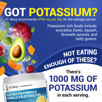 Dr. Berg Electrolytes Powder No Sugar - Enhanced w/ 1000 mg of Potassium & Real Sea Salt - Zero Sugar Electrolyte Powder - Raspberry & Lemon Flavor Hydration Powder Electrolytes - 50 Servings - Available at All In One Marketplace Canada