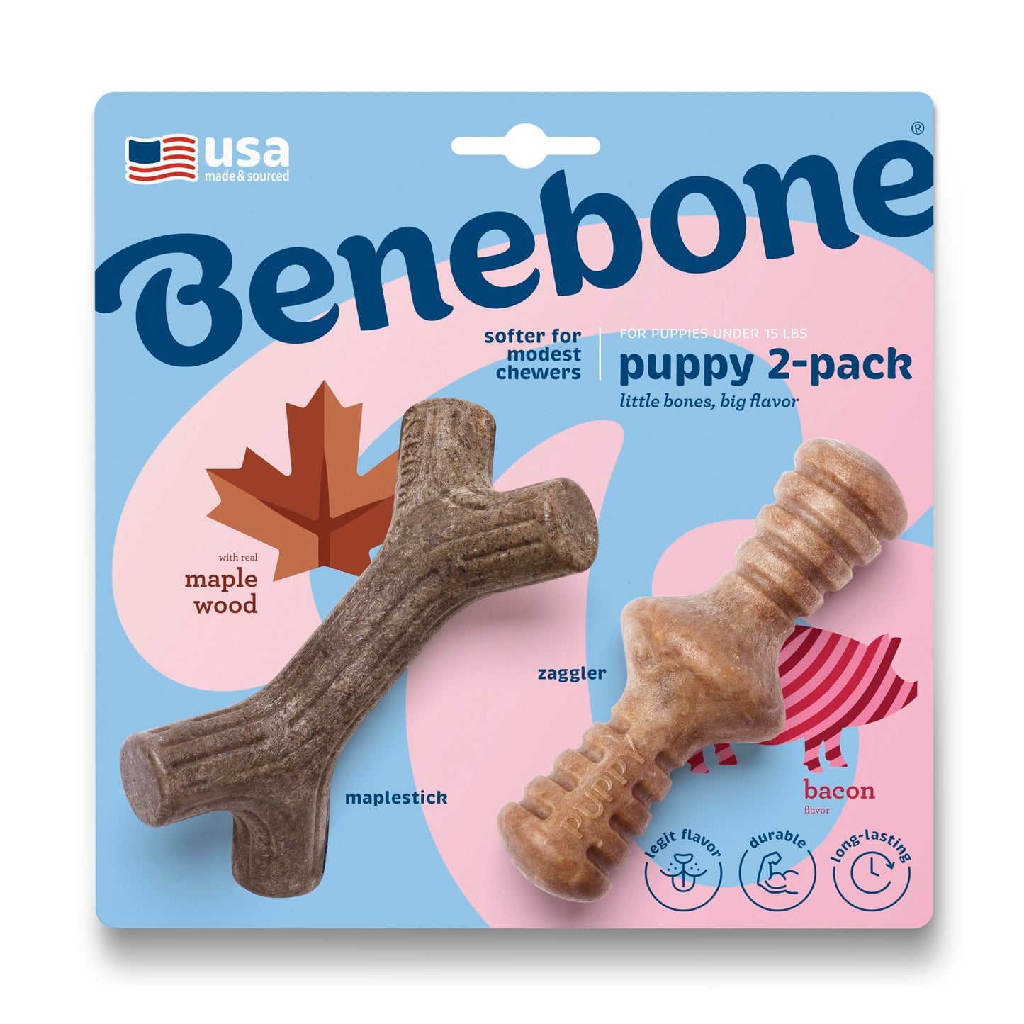 Benebone Puppy 2-Pack Maplestick/Zaggler Dog Chew Toys, Dog Bones, Tiny Benebone