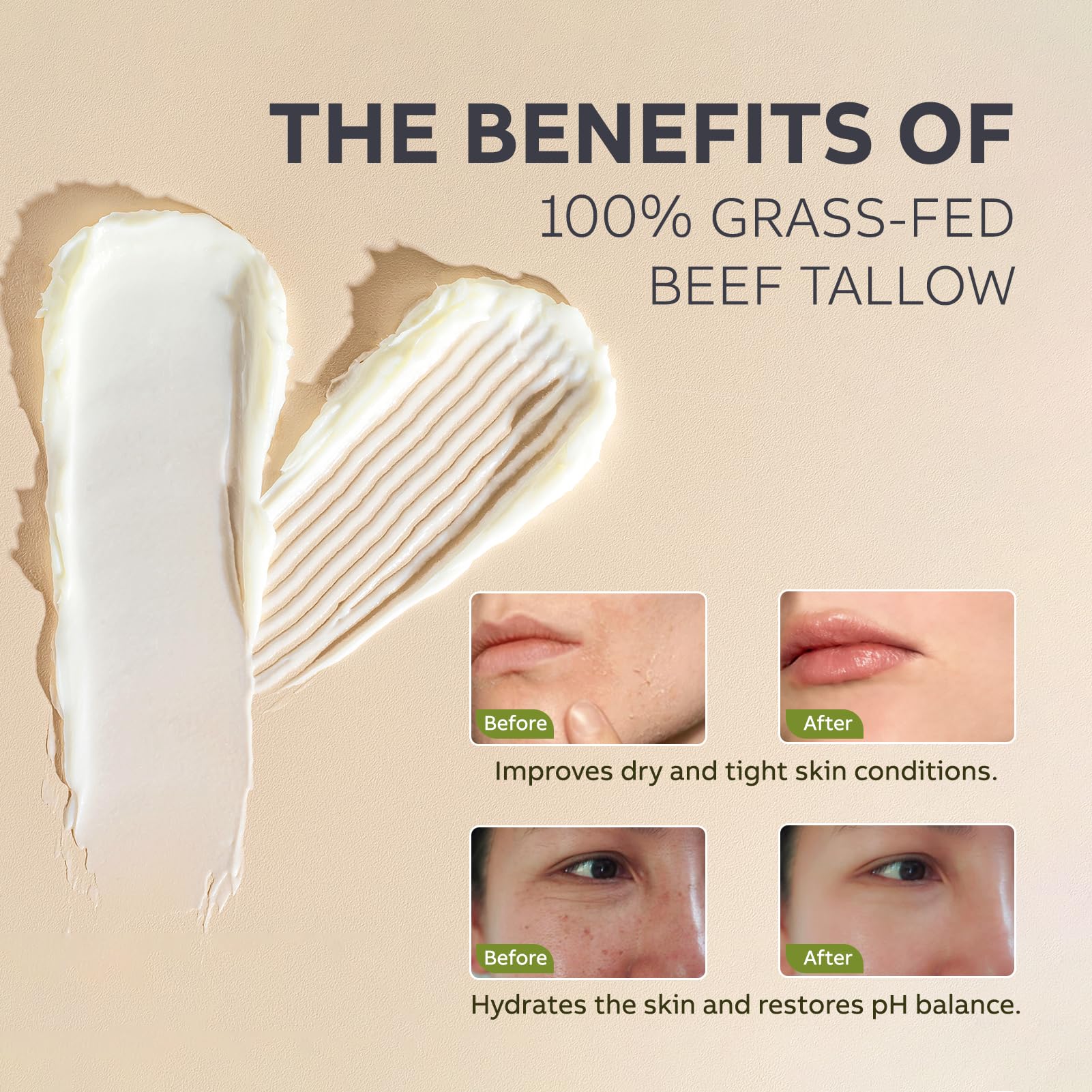 Beef Tallow and Honey Balm for Skin: Whipped Grass Fed Beef Tallow Balm Moisturizer with Raw Honey and Olive Oil for Face and Body - Natural Cow Fat Cream Unscented - Available at All In One Marketplace Canada