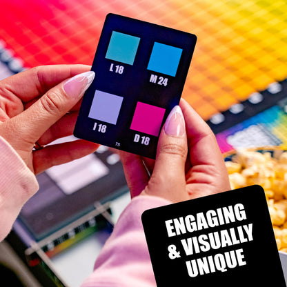 USAOPOLY HUES and CUES Vibrant Color Guessing Game Perfect for Family Game Night Connect Clues and Colors Together 480 Color Squares to Guess from