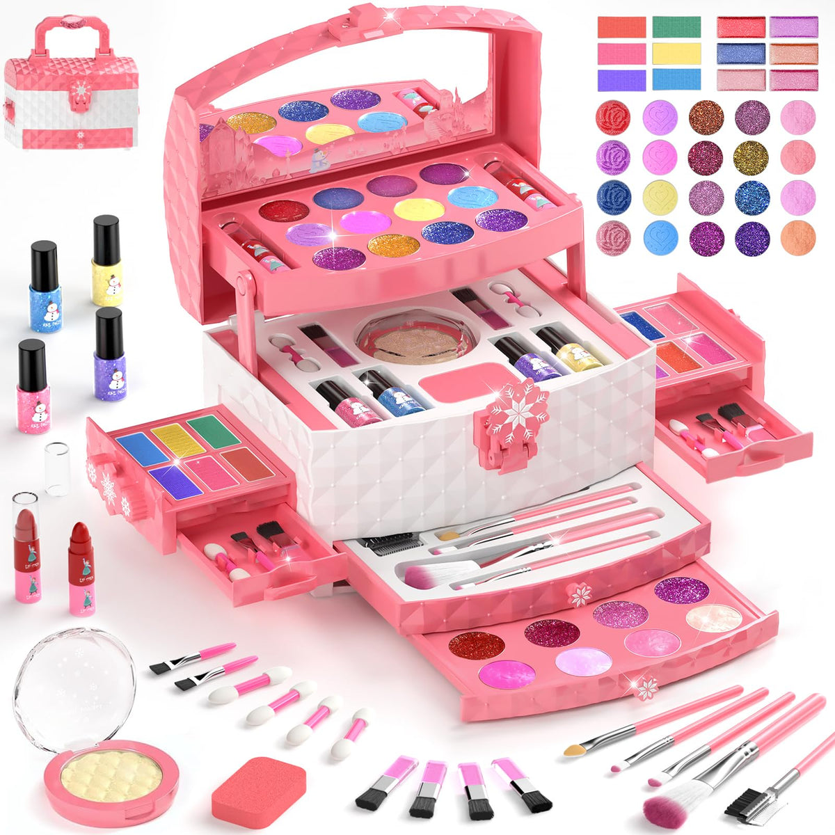 GirlsHome Kids Makeup Kit for Girls 56 Pcs Washable Real Cosmetic, Non-Toxic Frozen Toys Toddler Makeup Kit, Frozen Princess Dress up Kit Christmas & Birthday Girl Gift for 3-12 (Frozen Pink) 🍁 All In One Marketplace Canada