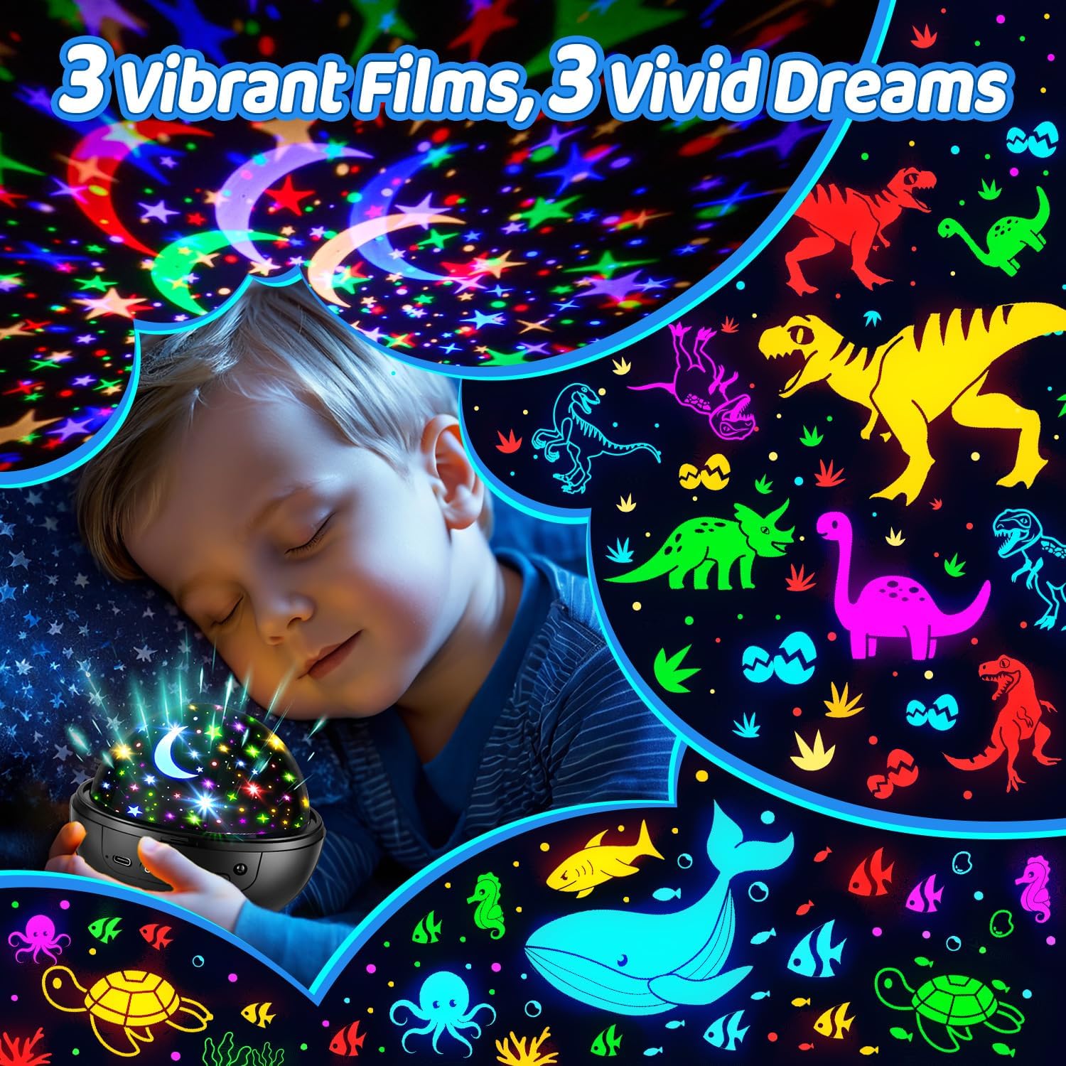 PIKOY Night Light for Kids,93 Lighting+3 Films Star Projector Night Light, Dimmable Remote Star Lights, 360° Sensory Projector Nightlight Glow in the Dark Stars, Toddler 3 Year Old Boy Toys for 3-5