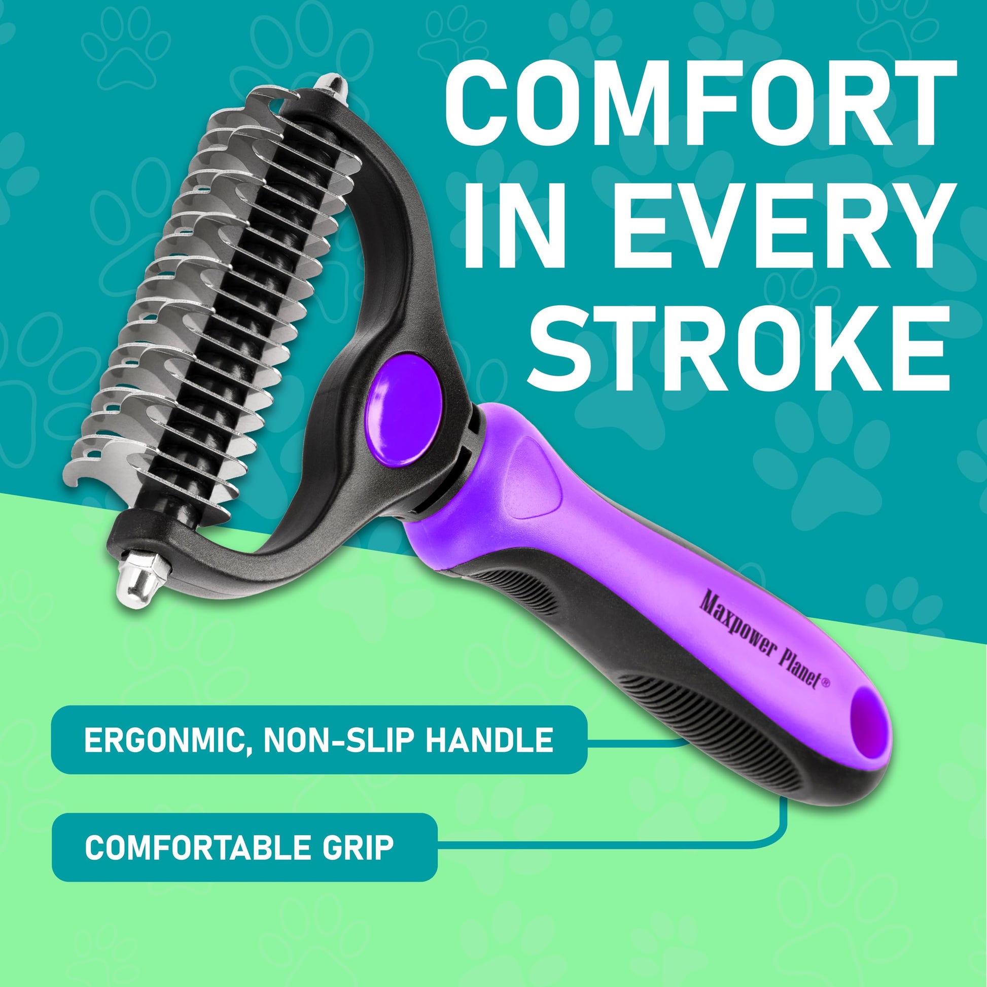 Maxpower Planet Pet Grooming Brush - Double Sided Shedding, Dematting - Undercoat Rake for Dogs - Dog Grooming Brush - Deshedding Brush for Dogs - Dog Brush, Cat Brush, Reduce Shedding by 95%, Purple