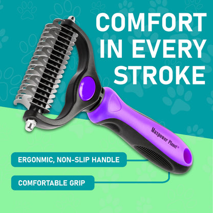 Maxpower Planet Pet Grooming Brush - Double Sided Shedding, Dematting - Undercoat Rake for Dogs - Dog Grooming Brush - Deshedding Brush for Dogs - Dog Brush, Cat Brush, Reduce Shedding by 95%, Purple