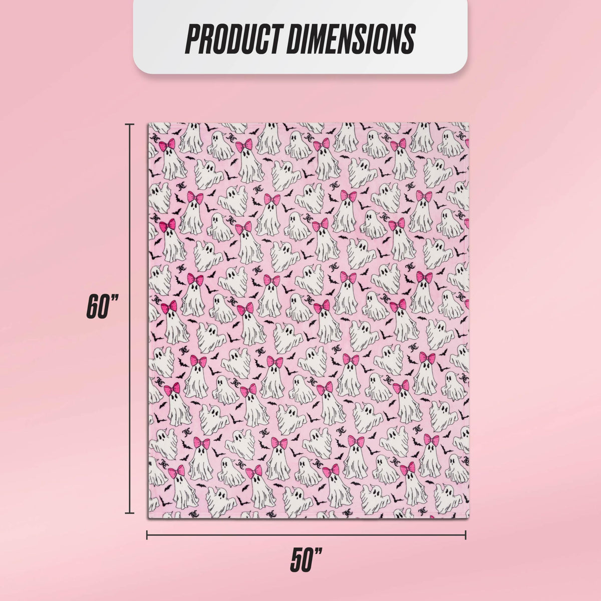 Couverture en peluche Juicy Couture à motifs de fantômes girly pour Halloween, jeté décoratif doux en polyester pour canapé ou lit, rose clair, 50" x 60"