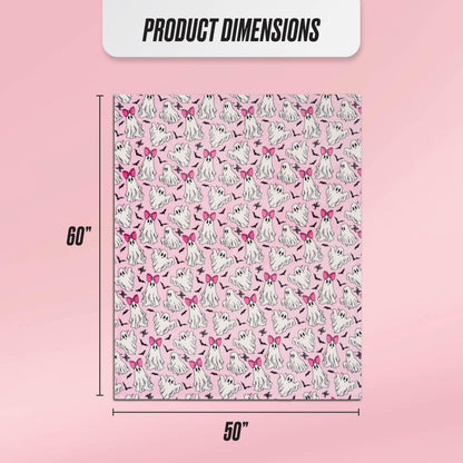 Couverture en peluche Juicy Couture à motifs de fantômes girly pour Halloween, jeté décoratif doux en polyester pour canapé ou lit, rose clair, 50" x 60"