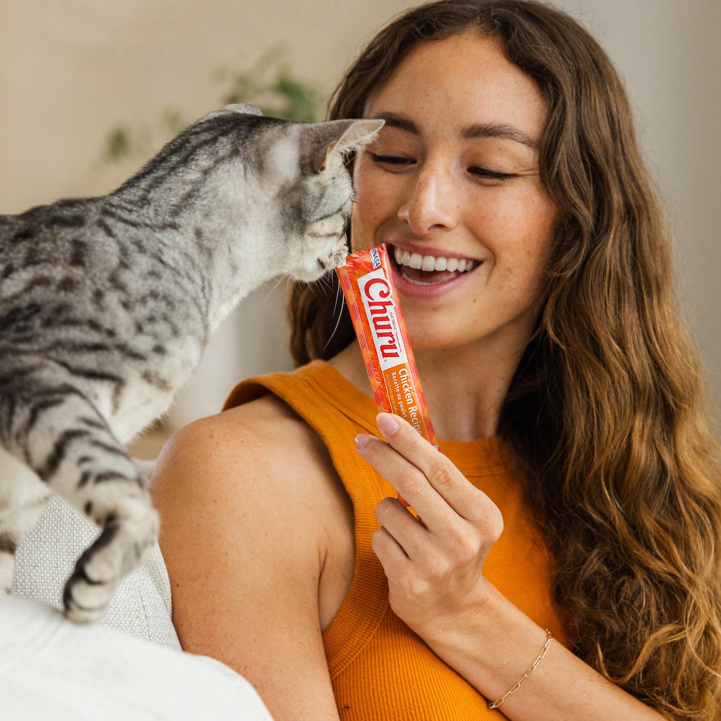 INABA Churu Cat Treats, Lickable, Squeezable Creamy Purée with Vitamin E, 14 Grams per Tube, 120 Tubes Total, Tuna Variety