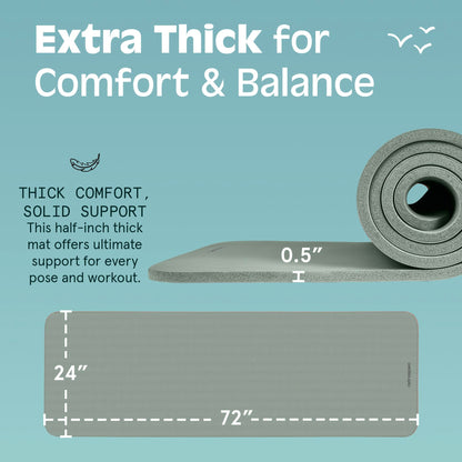 Retrospec Solana Yoga Mat 1/2 inch Thick w/Nylon Strap for Men & Women - Non Slip Excercise Mat for Yoga, Pilates, Stretching, Floor & Fitness Workouts, Sage