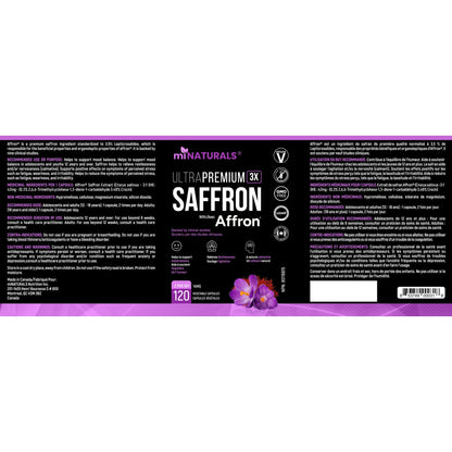 miNATURALS Saffron Supplements 120 Capsules | Clinically Studied Affron Saffron Extract | Stress & Mood Support for Men, Women & Teens | Pure Saffron Pills - Available at All In One Marketplace Canada