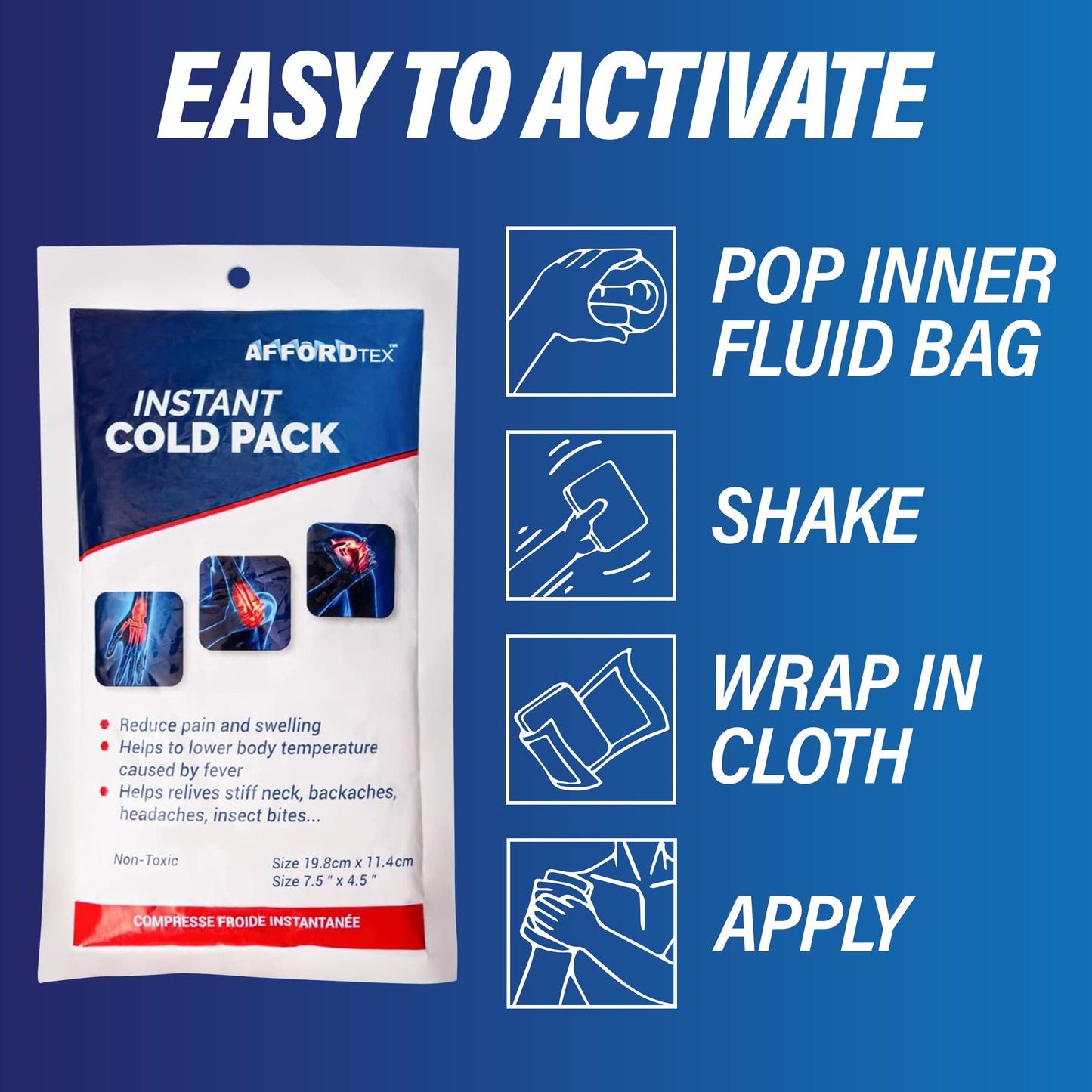 36 Instant cooler Ice pack- Ice packs Large (7.5 x 4.5 Inches) - Ready to use – Ideal for Injuries, Inflammation, Sprains, Strains,Pain relief - Available at All In One Marketplace Canada