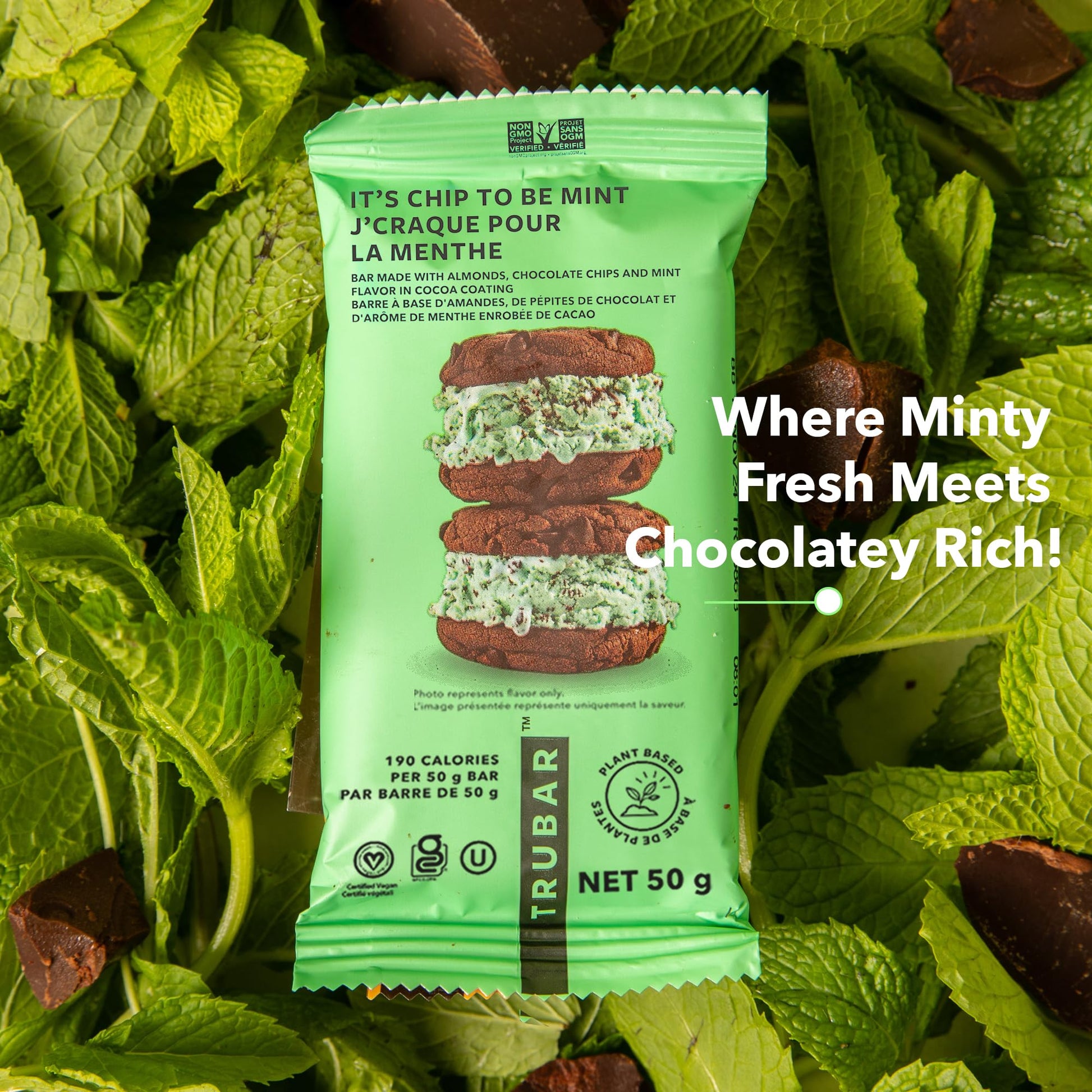 TRUBAR It's Mint to Be Chip Vegan Protein Bar - Plant-Based, Gluten-Free, 12g Protein, 13g Fiber, 12-Pack