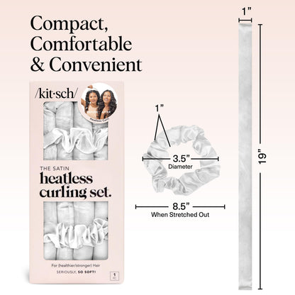 Kitsch Satin Heatless Curlers Set – Heatless Curls Overnight w/ 34" Hair Waver & 2 Satin Hair Scrunchies, Comfortable Hair Curlers to Sleep In for Frizz-Free, No Heat Damage Styling - Ivory