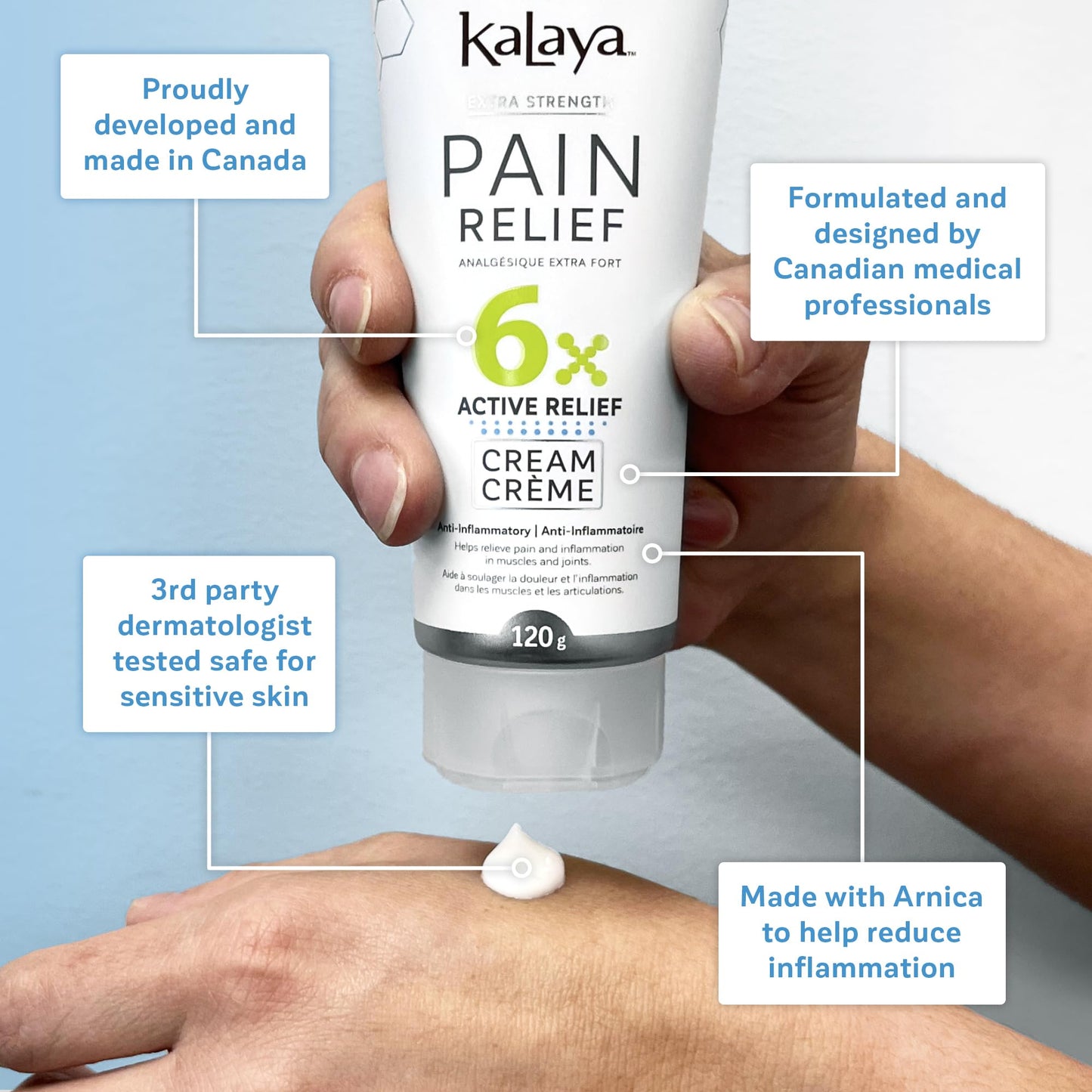 KaLaya 6X Extra Strength Pain Relief Cream with Arnica for Arthritis, Joint, Muscle, Back, Neck, Shoulder, Hand and Knee Pain- Medically formulated with 6 Natural Active, Pain Blocking & Anti inflammatory Ingredients (100g - Pack of 1) - Available at All In One Marketplace Canada