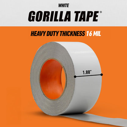 Gorilla Tape, Duct Tape, Utility Tape, Triple Layer Strength, Indoor & Outdoor, Weather Resistant Shell, 1.88 in X 30 yd, White Color, (Pack of 1) 6025001