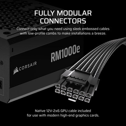 CORSAIR RM1000e (2025) Fully Modular Low-Noise ATX Power Supply with 12V-2x6 Cable – ATX 3.1 & PCIe 5.1 Compliant, Cybenetics Gold Efficiency, 105°C-Rated Capacitors, Modern Standby Mode – Black 🍁 All In One Marketplace Canada