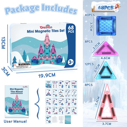Dreamon 68 PCS Mini Magnetic Tiles Set Ice and Snow Travel Magnetic Tiles for Kids with Tin Box Magnetic Blocks Building Toy Christmas Birthday Gift Girls Boys Age 3 4 5 Years Old 🍁 All In One Marketplace Canada