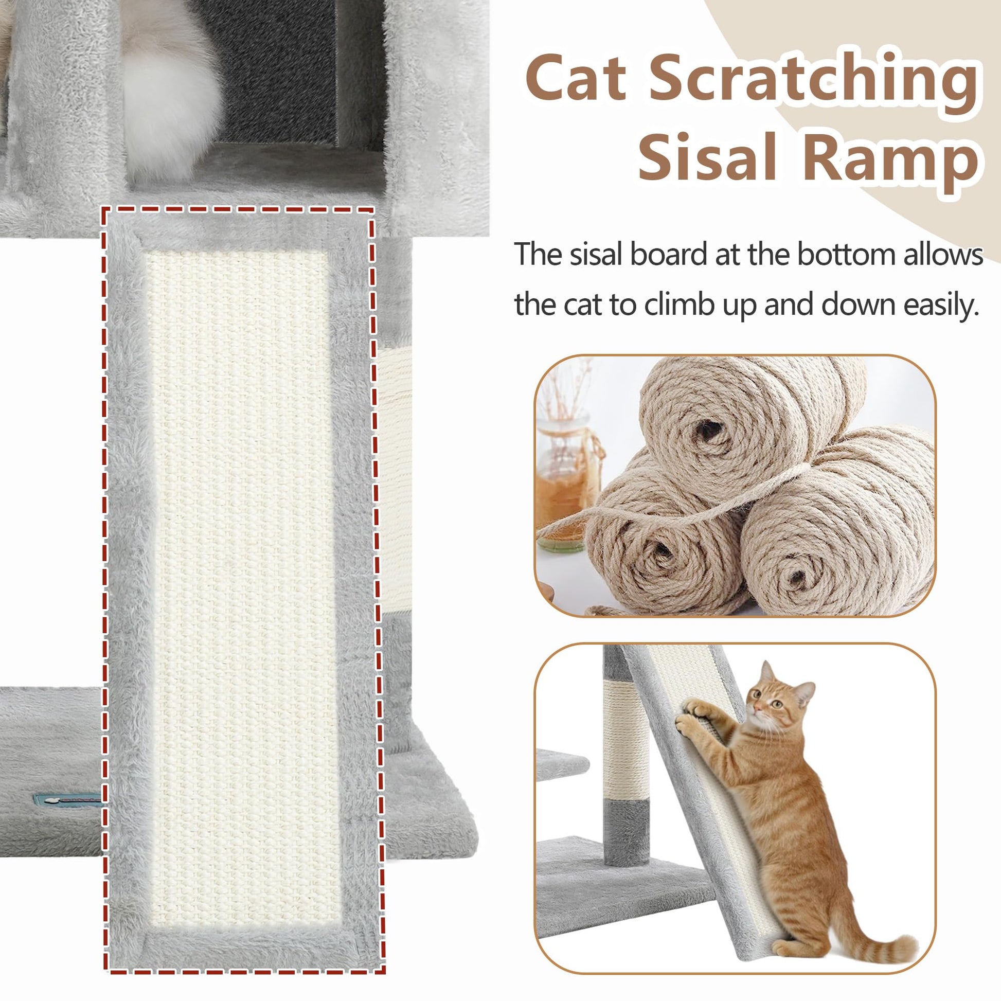 Gitelsnour Cat Tree, Cat Tower with condo, 2 Baskets, Large Platform, Scratch Board, Cat Scratching Posts for Indoor Cats, Light Gray GCT003SW