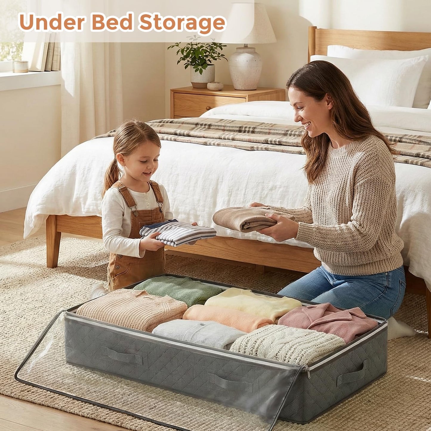 Budding Joy 90L Under Bed Storage Containers, Closet Organizers and Storage Bins, Foldable Underbed Storage Bags for Blankets, Towels, Comforter, Sweaters, Pillows, Linen Sheets, Wrapping Paper - Available at All In One Marketplace Canada