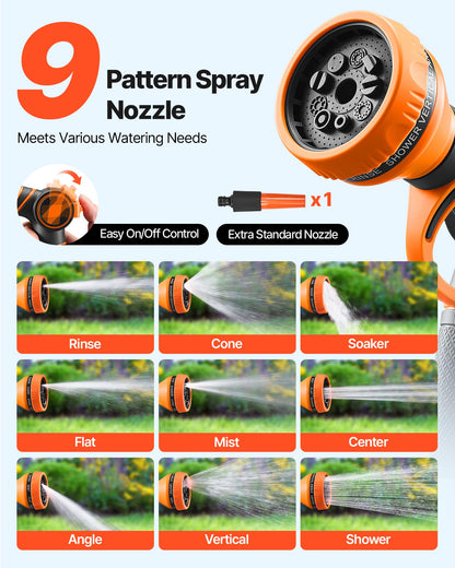 VEVOR Retractable Hose Reel, 100 ft x 1/2 inch, 180° Swivel Bracket Wall-Mounted, Garden Water Hose Reel with 9-Pattern Nozzle, Automatic Rewind, Lock at Any Length, and Slow Return System - Available at All In One Marketplace Canada