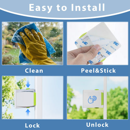 4 Pack Sliding Glass Door Locks for Child Safety, Baby Proof Closets, Sliding Window Locks, with Strong 3M Adhesive Tape, No Screws or Drills, Easy Clean (Green) - Available at All In One Marketplace Canada