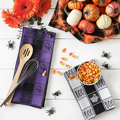 Collection de torchons DII Happy Halloween, ensemble de torchons de cuisine en coton décorés, 18x28, motif écossais hanté, lot de 3