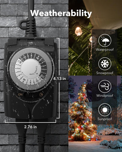 HBN Outdoor Timer Outlet,24 Hour Mechanical Timer,2 Grounded Outlets,1/2HP 🍁 All In One Marketplace Canada