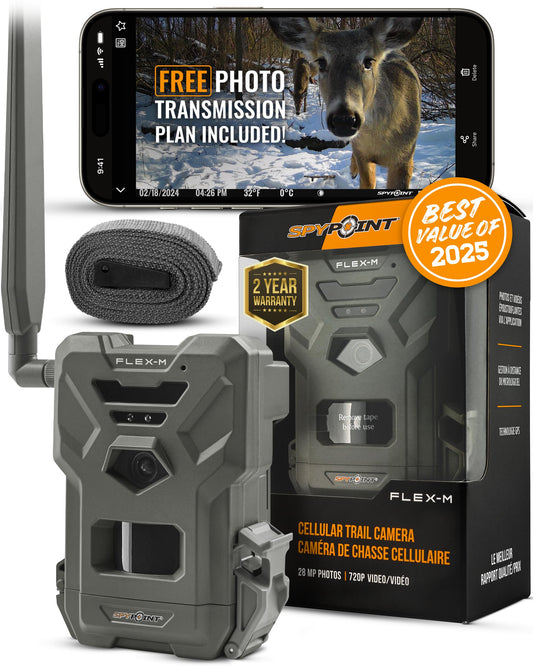 SPYPOINT Flex-M Cellular Trail Camera - Best Value in Hunting Accessories, No WiFi Needed & GPS-Enabled, Hunting Night Vision, IP65 Water-Resistant, 28MP Photos, 720p Videos + Sound (Pack of 1) - Available at All In One Marketplace Canada