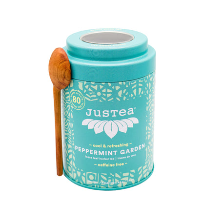 JusTea PEPPERMINT GARDEN Loose Leaf Herbal Tea, 40+ Cups Tin with Spoon 🍁 All In One Marketplace Canada