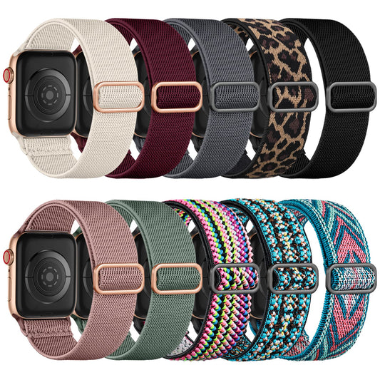 Maledan 10 Pack Stretchy Nylon Solo Loop Compatible with Apple Watch Strap 38mm 40mm 41mm 42mm Women Men, Braided Sport Elastic Bracelet for Apple Watch Band Series SE 11 10 9 8 7 6 5 4 3 2 1 Ultra