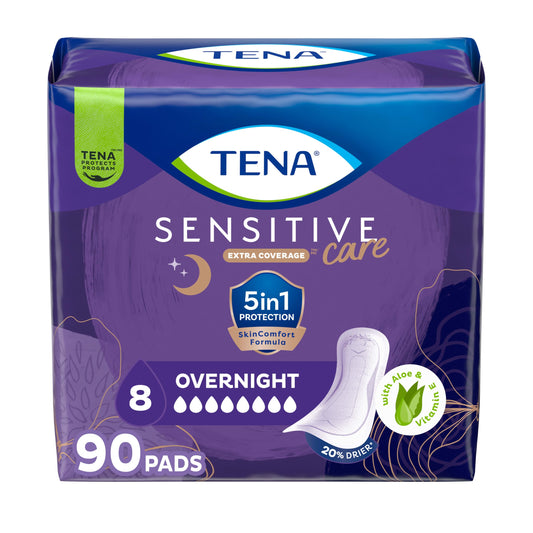 TENA Sensitive Care Overnight Extra Coverage Incontinence Pad for Women, Postpartum and Bladder Control, 90 Count - Available at All In One Marketplace Canada