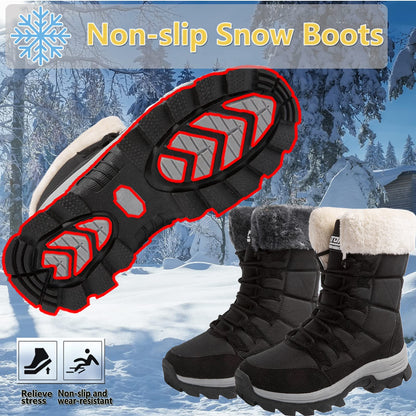ziitop Womens Snow Boots, Women's Winter Boots, Fur Lined Warm Winter Boots, Lace up Warm Shoes, Mid Calf Snow Boots, Outdoor Anti-Slip Boots, Snow Boots Waterproof, Winter Walking Boots for Women 🍁 All In One Marketplace Canada