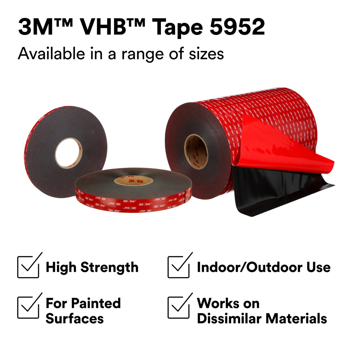 3M VHB Heavy Duty Mounting Tape 5952 Black, 3/4 in x 15 yd 45.0 mil (Pack of 1)
