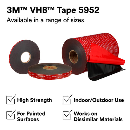 3M VHB Heavy Duty Mounting Tape 5952 Black, 3/4 in x 15 yd 45.0 mil (Pack of 1)
