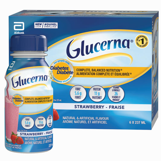 Glucerna Diabetes-Specific Meal Replacement Shakes, Strawberry Flavor, 6-Pack (237 mL Each)