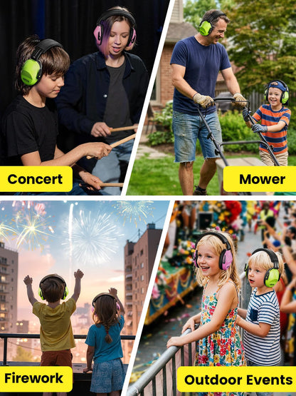 2 Pack Noise Cancelling Headphones for Kids: Dr.meter Kids Ear Protection Earmuffs for Autism Sensory - Hearing Protection Earmuffs for Monster Truck Concerts Study and Fireworks - (green+pink)