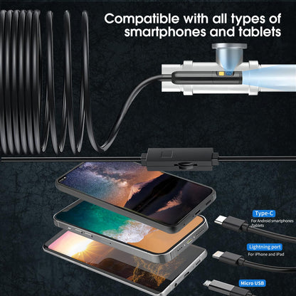 Dual Lens Endoscope Camera with Light, DPduct 1920P HD Borescope Inspection with 8+1 Lights, 7.9mm IP67 Waterproof 16.4ft Semi-Rigid Cable Snake Camera for Android and iOS,iPhone,iPad