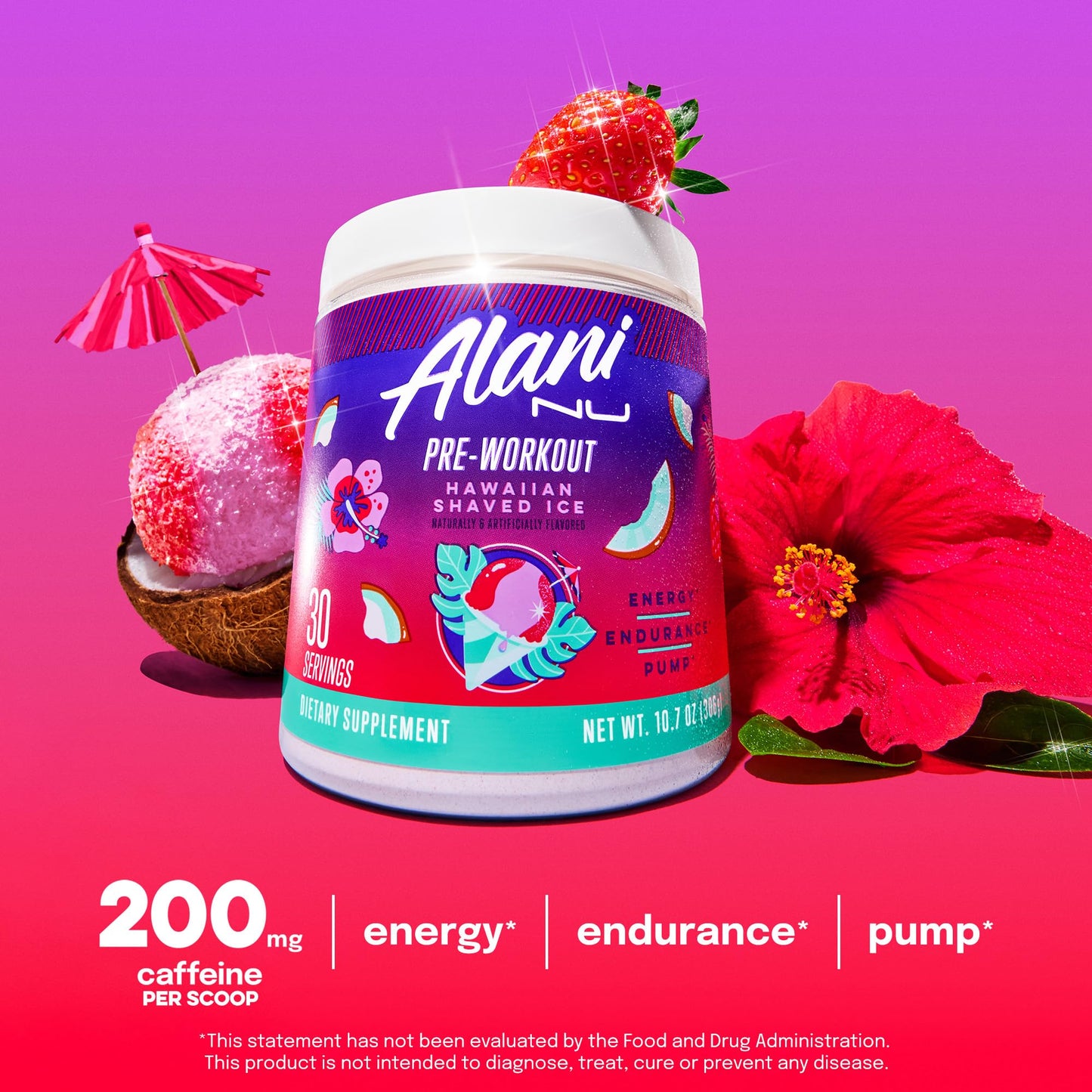 Alani Nu Pre-Workout Supplement Powder for Energy, Endurance, and Pump, Hawaiian Shaved Ice, 30 Servings (Packaging May Vary) Alani Nu