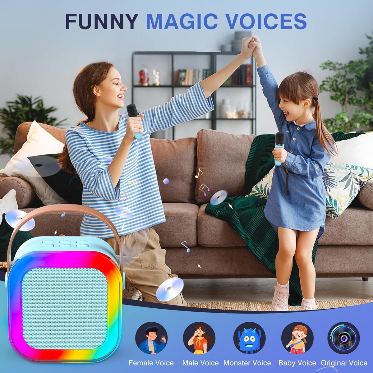 TAEMVV Mini Karaoke Machine for Kids,Portable BT Speaker with 2 Wireless Microphones and LED Light Holiday Birthday Gift Toy for Boys and Girls Teens Over 4,5,6,7,8,9,10,11,12+ Years Old(Blue) 🍁 All In One Marketplace Canada