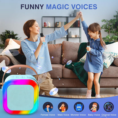 TAEMVV Mini Karaoke Machine for Kids,Portable BT Speaker with 2 Wireless Microphones and LED Light Holiday Birthday Gift Toy for Boys and Girls Teens Over 4,5,6,7,8,9,10,11,12+ Years Old(Blue) 🍁 All In One Marketplace Canada