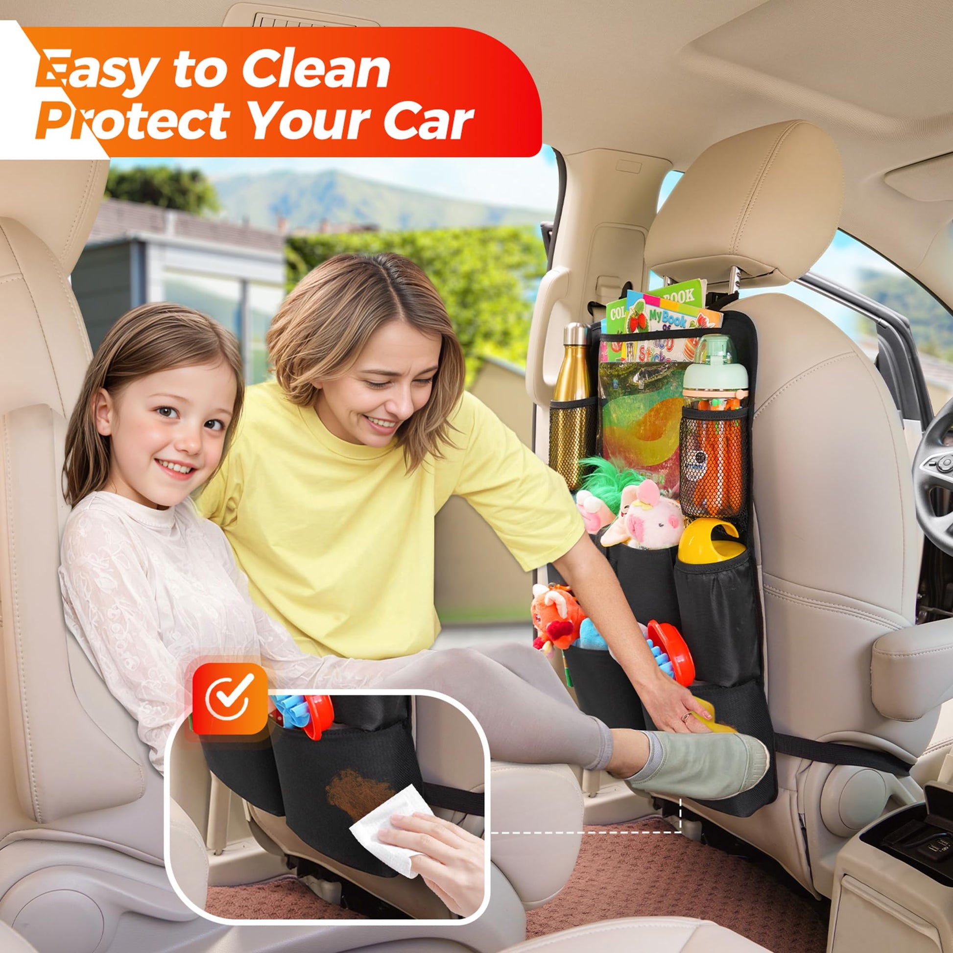 SURDOCA Car Seat Organizer with 11Inch Tablet Holder,8 Pockets,4th Gen Road Trip Essentials for Kids,Backseat Organizer Protectors Storage Accessories