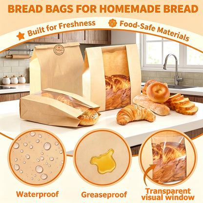 150p Sourdough Paper Bread Bags for Loaf, Cookie, Pastry, 13.7x8.2x3.5 in 🍁 All In One Marketplace Canada