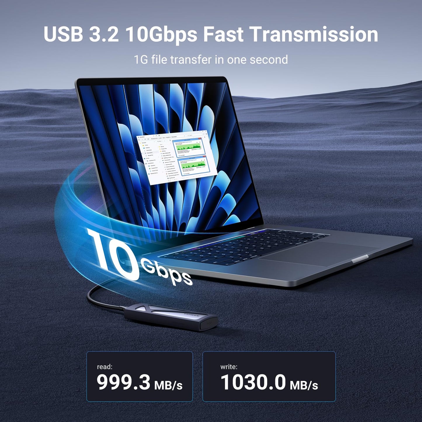 UGREEN M.2 NVMe Enclosure, USB 3.2 Gen2 10Gbps Case for NVMe PCIe M-Key(M+B Key), External SSD Adapter Support UASP Trim for 2280 2260 2242 2230 with 2 Cables, Aluminum Shell Heatsink
