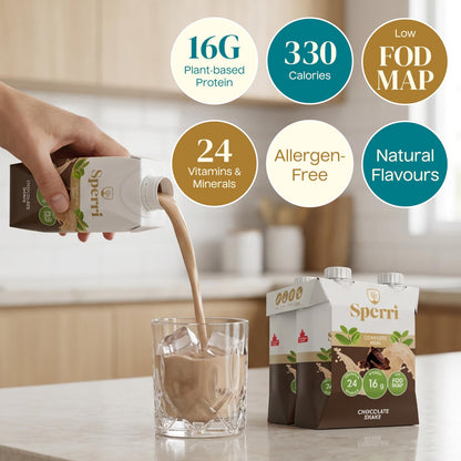 Sperri Organic Vegan Protein Shake – Plant-Based Meal Replacement with Pea & Hemp Protein, High Protein Low Sugar, Dairy Free, Gluten Free, Soy Free – Chocolate 330 mL (12 Pack)